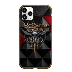 Чехол iPhone 11 Pro матовый Baldurs Gate 3 logo red black, цвет: 3D-коричневый