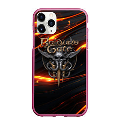 Чехол iPhone 11 Pro матовый Baldurs Gate 3 logo gold, цвет: 3D-малиновый