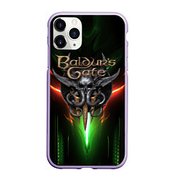 Чехол iPhone 11 Pro матовый Baldurs Gate 3 logo green red light, цвет: 3D-светло-сиреневый