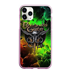 Чехол iPhone 11 Pro матовый Baldurs Gate 3 logo dark red green fire, цвет: 3D-розовый