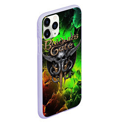 Чехол iPhone 11 Pro матовый Baldurs Gate 3 logo dark red green fire, цвет: 3D-светло-сиреневый — фото 2