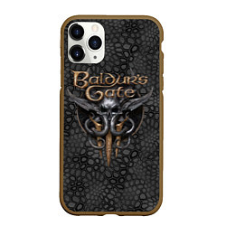 Чехол iPhone 11 Pro матовый Baldurs Gate 3 logo dark black, цвет: 3D-коричневый