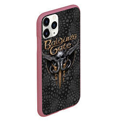 Чехол iPhone 11 Pro матовый Baldurs Gate 3 logo dark black, цвет: 3D-малиновый — фото 2