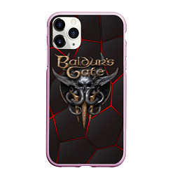 Чехол iPhone 11 Pro матовый Baldurs Gate 3 logo red black geometry, цвет: 3D-розовый