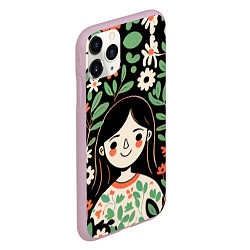 Чехол iPhone 11 Pro матовый Девочка в цветах - Бохо, цвет: 3D-розовый — фото 2
