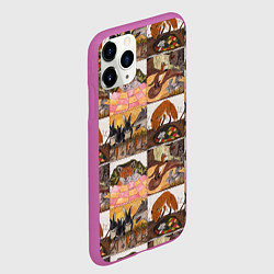 Чехол iPhone 11 Pro матовый Коллаж из рисунков с лисой, цвет: 3D-фиолетовый — фото 2