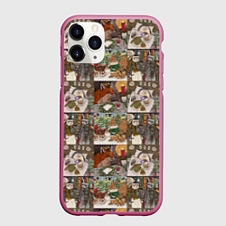 Чехол iPhone 11 Pro матовый Милые иллюстрации коллаж, цвет: 3D-малиновый