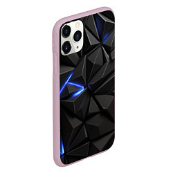 Чехол iPhone 11 Pro матовый Неоновое синее свечение на черном, цвет: 3D-розовый — фото 2