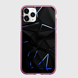 Чехол iPhone 11 Pro матовый Black texture neon line, цвет: 3D-малиновый