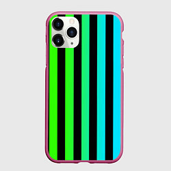 Чехол iPhone 11 Pro матовый Цветные полоски, цвет: 3D-малиновый