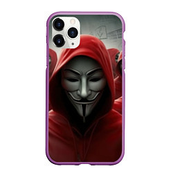 Чехол iPhone 11 Pro матовый Анонимусы в красных капюшонах, цвет: 3D-фиолетовый