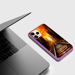 Чехол iPhone 11 Pro матовый Железная дорога на закате, цвет: 3D-фиолетовый — фото 2