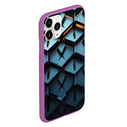 Чехол iPhone 11 Pro матовый Металлические объемные чешуйчатые ромбы, цвет: 3D-фиолетовый — фото 2