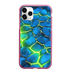 Чехол iPhone 11 Pro матовый Green blue neon, цвет: 3D-малиновый