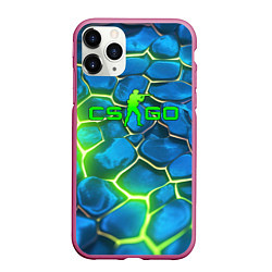 Чехол iPhone 11 Pro матовый CSGO green blue neon, цвет: 3D-малиновый