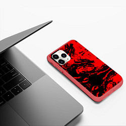 Чехол iPhone 11 Pro матовый Черный дракон на красном небе, цвет: 3D-красный — фото 2