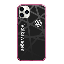 Чехол iPhone 11 Pro матовый Volkswagen - classic black, цвет: 3D-малиновый
