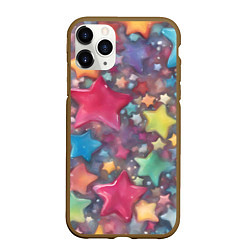 Чехол iPhone 11 Pro матовый Разноцветные новогодние звёзды
