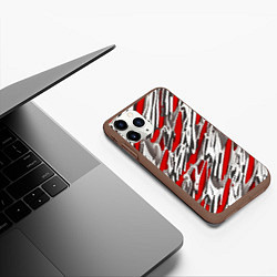 Чехол iPhone 11 Pro матовый Красные полосы за субстанцией, цвет: 3D-коричневый — фото 2