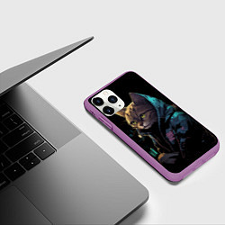 Чехол iPhone 11 Pro матовый Кот в стиле киберпанк, цвет: 3D-фиолетовый — фото 2