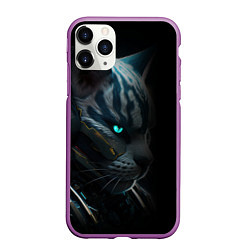 Чехол iPhone 11 Pro матовый Cat cyberpunk, цвет: 3D-фиолетовый