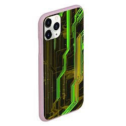 Чехол iPhone 11 Pro матовый Кибер схема зелёная, цвет: 3D-розовый — фото 2