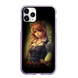 Чехол iPhone 11 Pro матовый Девушка лисица, цвет: 3D-светло-сиреневый