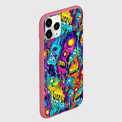 Чехол iPhone 11 Pro матовый Кислотные психоделические черепа, цвет: 3D-малиновый — фото 2