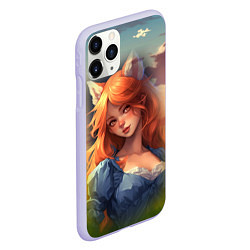 Чехол iPhone 11 Pro матовый Девушка лисица, цвет: 3D-светло-сиреневый — фото 2