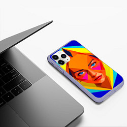 Чехол iPhone 11 Pro матовый Девушка голубоглазая в ромбе, цвет: 3D-светло-сиреневый — фото 2