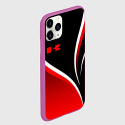 Чехол iPhone 11 Pro матовый Кавасаки - красные волны, цвет: 3D-фиолетовый — фото 2