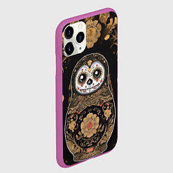 Чехол iPhone 11 Pro матовый Матрешка в мексиканском стиле ко Дню мертвых, цвет: 3D-фиолетовый — фото 2