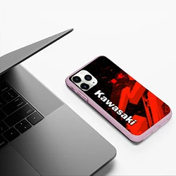 Чехол iPhone 11 Pro матовый Кавасаки - красные брызги, цвет: 3D-розовый — фото 2