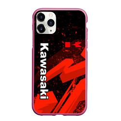 Чехол iPhone 11 Pro матовый Кавасаки - красные брызги, цвет: 3D-малиновый