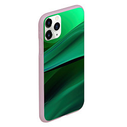Чехол iPhone 11 Pro матовый Зеленые абстрактные волны, цвет: 3D-розовый — фото 2
