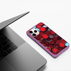 Чехол iPhone 11 Pro матовый Cyber hexagon red, цвет: 3D-фиолетовый — фото 2