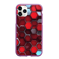 Чехол iPhone 11 Pro матовый Cyber hexagon red