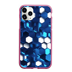 Чехол iPhone 11 Pro матовый Cyber hexagon Blue, цвет: 3D-малиновый