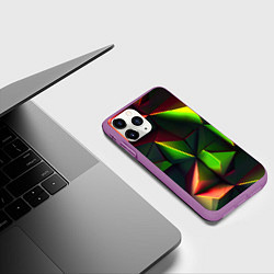 Чехол iPhone 11 Pro матовый Объемные зеленые треугольники, цвет: 3D-фиолетовый — фото 2