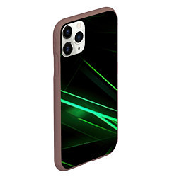 Чехол iPhone 11 Pro матовый Green lines black backgrouns, цвет: 3D-коричневый — фото 2