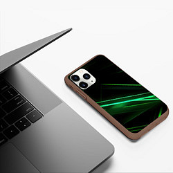 Чехол iPhone 11 Pro матовый Green lines black backgrouns, цвет: 3D-коричневый — фото 2