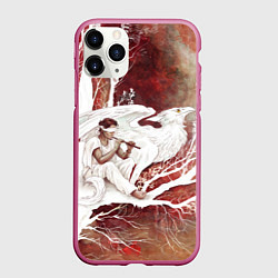 Чехол iPhone 11 Pro матовый Слепой флейтист и белый грифон, цвет: 3D-малиновый