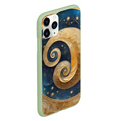 Чехол iPhone 11 Pro матовый Синий золотой декоративный орнамент, цвет: 3D-салатовый — фото 2