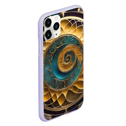 Чехол iPhone 11 Pro матовый Синий золотой водоворот декоративный орнамент, цвет: 3D-светло-сиреневый — фото 2