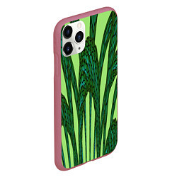 Чехол iPhone 11 Pro матовый Зеленый растительный мотив, цвет: 3D-малиновый — фото 2