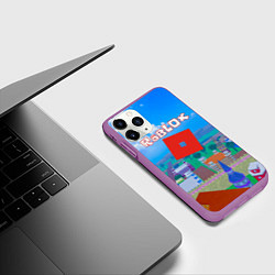 Чехол iPhone 11 Pro матовый Роблокс город, цвет: 3D-фиолетовый — фото 2