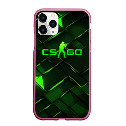 Чехол iPhone 11 Pro матовый CSGO green abstract elements, цвет: 3D-малиновый