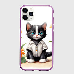 Чехол iPhone 11 Pro матовый Котенок на цветочной поляне, цвет: 3D-фиолетовый
