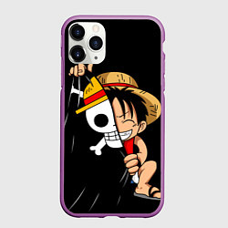 Чехол iPhone 11 Pro матовый Луффи с флагом команды, цвет: 3D-фиолетовый