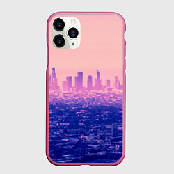 Чехол iPhone 11 Pro матовый Город в розовом и фиолетовом цветах, цвет: 3D-малиновый